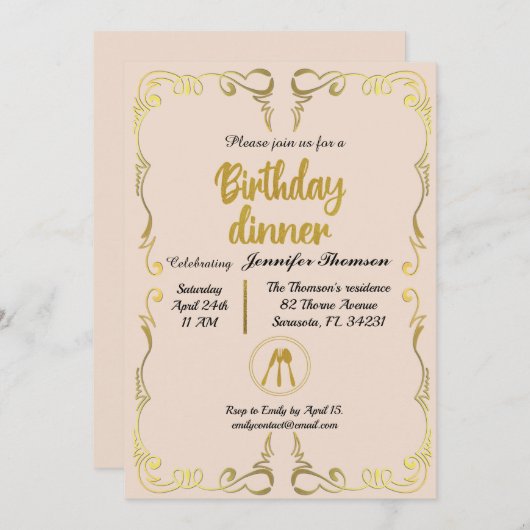 Gold und Rose zum Geburtstag Einladung (Vorne/Hinten)