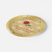 Gold-und Rosen-Prinzessin Party Pappteller (Schrägansicht)