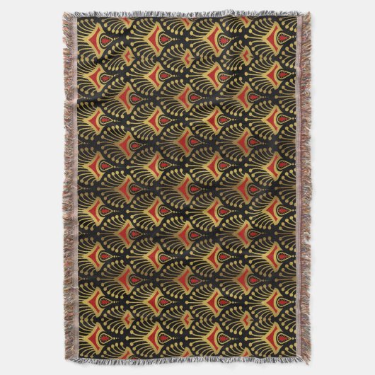 Gold und Rot Art Deco Muster auf schwarz Decke (Vorderseite Vertikal)