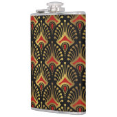 Gold und Rot Art Deco Muster auf schwarz Flachmann (Links)