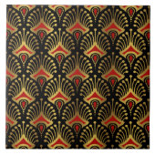 Gold und Rot Art Deco Muster auf schwarz Fliese (Vorderseite)