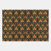 Gold und Rot Art Deco Muster auf schwarz Geschenkpapier Set (Vorderseite)