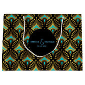 Gold und Rot Art Deco Muster auf schwarz Große Geschenktüte (Vorderseite)