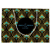 Gold und Rot Art Deco Muster auf schwarz Große Geschenktüte (Rückseite)