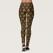 Gold und Rot Art Deco Muster auf schwarz Leggings (Rückseite)
