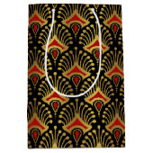 Gold und Rot Art Deco Muster auf schwarz Mittlere Geschenktüte (Vorderseite)