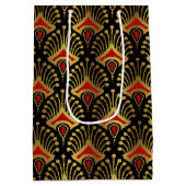 Gold und Rot Art Deco Muster auf schwarz Mittlere Geschenktüte (Rückseite)