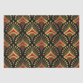 Gold und Rot Art Deco Muster auf schwarz Seidenpapier