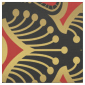 Gold und Rot Art Deco Muster auf schwarz Stoff (Nahaufnahme)