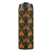 Gold und Rot Art Deco Muster auf schwarz Thermosbecher (Vorderseite)