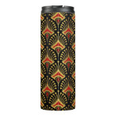 Gold und Rot Art Deco Muster auf schwarz Thermosbecher (Rückseite)