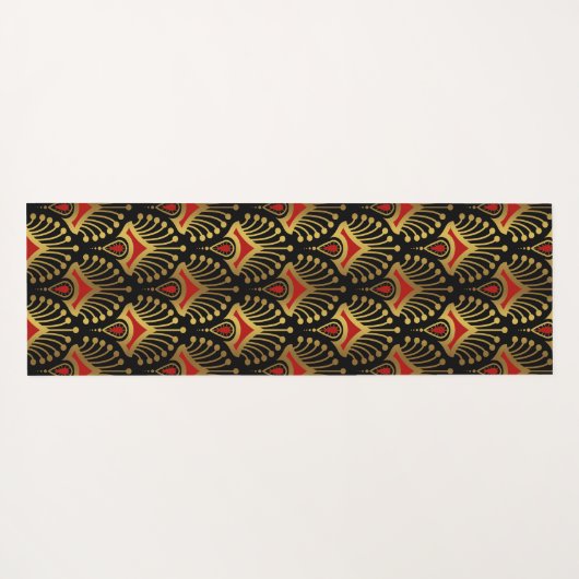 Gold und Rot Art Deco Muster auf schwarz Yogamatte (Rückseite (Horizontal))