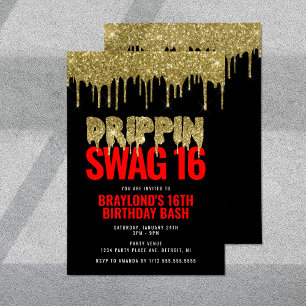 Gold und Rot Drippin Swag 16 Geburtstag  Einladung