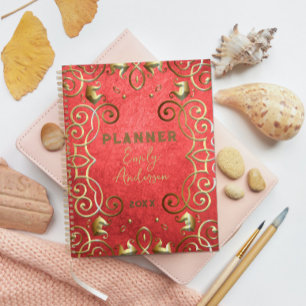 Gold und Rot Eleganter Klassischer Barock Jahr Planer