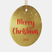 Gold und Rot Frohe Weihnachten Keramik Ornament (Rechts)