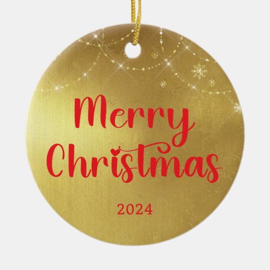 Gold und Rot Frohe Weihnachten Keramik Ornament (Vorne)