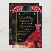 Gold und Rot Glitzer Dress 16 . Geburtstag Einladung (Vorne/Hinten)