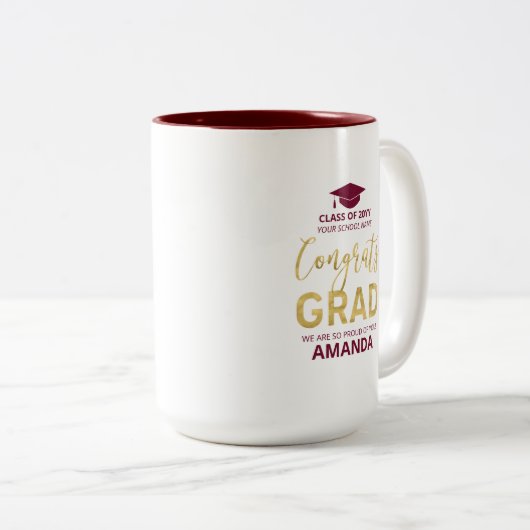 Gold und Rot | Modernes Abschluss-Geschenk Zweifarbige Tasse (VorderseiteRechts)
