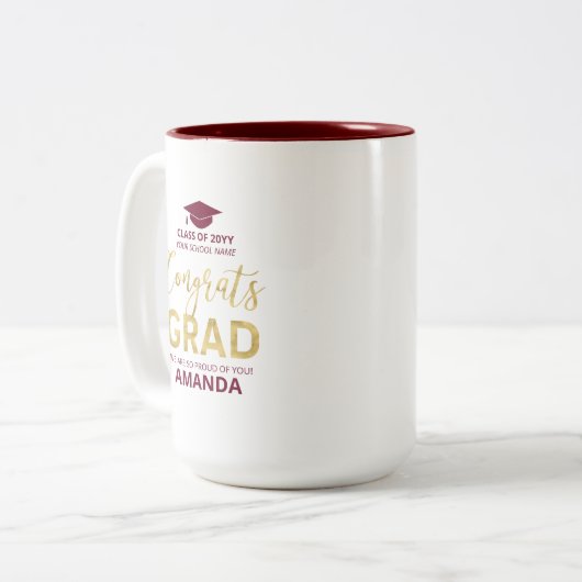 Gold und Rot | Modernes Abschluss-Geschenk Zweifarbige Tasse (Vorderseite Links)