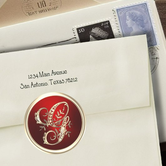 Gold und Rot Monogram G Umschlag Aufkleber