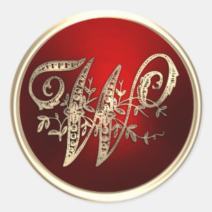Gold und Rot Monogram, W-Umschlag Aufkleber