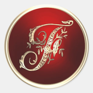 Gold und Rot Monogramm F-Umschlag Aufkleber