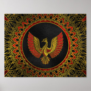 Gold und Rot-Symbol für Phoenixvogel Poster