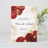Gold und Rot, Vintage Blumengrenzen Save The Date (Stehend Vorderseite)