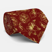 Gold und Rot Vintages Blumenmuster Neck Tie Krawatte (Gerollt)