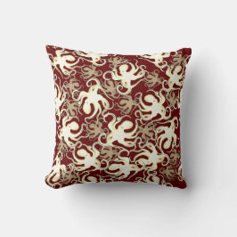 Gold und Rot wiederholendes Motiv | Octopus Patter Kissen
