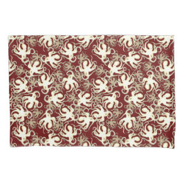 Gold und Rot wiederholendes Motiv | Octopus Patter Kissenbezug