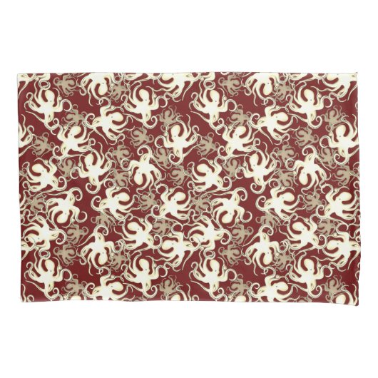 Gold und Rot wiederholendes Motiv | Octopus Patter Kissenbezug (Vorderseite)