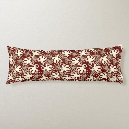 Gold und Rot wiederholendes Motiv | Octopus Patter Seitenschläferkissen (Vorderseite)