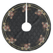 Gold und Rote Blüten Polyester Weihnachtsbaumdecke (Vorderseite)