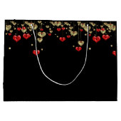 Gold und rote Herzen auf schwarzem Hintergrund Große Geschenktüte (Rückseite)