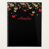 Gold und rote Herzen auf schwarzem Hintergrund-Pla Planer (Vorderseite)