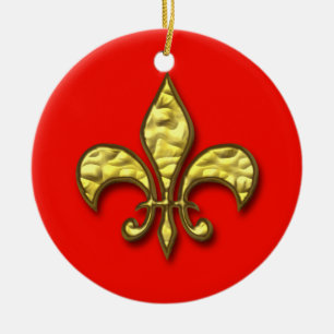 Gold und rote Lilien-Weihnachtsverzierung Keramik Ornament