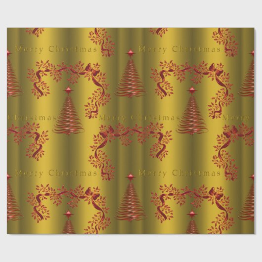Gold und Rote Weihnachten Geschenkpapier (Flach)
