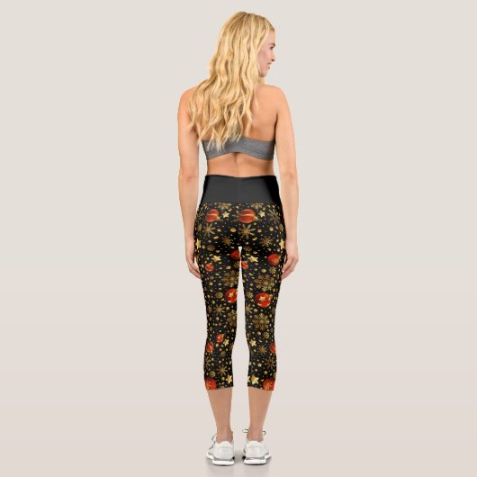 Gold und rote Weihnachtsschmuck Capri Leggings (Rückseite)