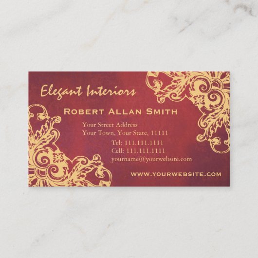 Gold und roter barocker Renaissance-Schmutz Visitenkarte (Vorderseite)