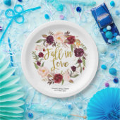 Gold und roter Marsala Blumenfall in Liebe Pappteller (Party)