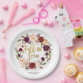 Gold und roter Marsala Blumenfall in Liebe Pappteller (Party)