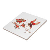 Gold und Roter Schmuck mit Vogel und Rose Tile Fliese (Seite)