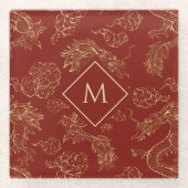 Gold- und rotes chinesisches Drachenmuster Glasuntersetzer (Vorderseite)
