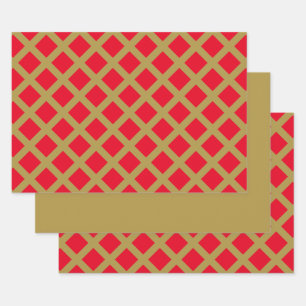Gold und Rotes Gitter Geschenkpapier Set
