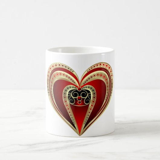 Gold und Rotes Herz Kaffeetasse (Mittel)
