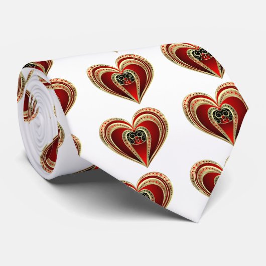 Gold und Rotes Herz Krawatte (Gerollt)