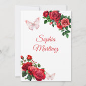 Gold und Rotes Kleid Blütenprinzessin Quinceañera Einladung (Rückseite)