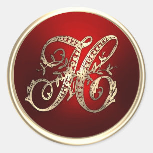Gold- und rotes Monogramm H-Umschlagssiegel Runder Aufkleber