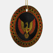 Gold und rotes verziertes Phoenix-Vogelsymbol Keramikornament (Rechts)